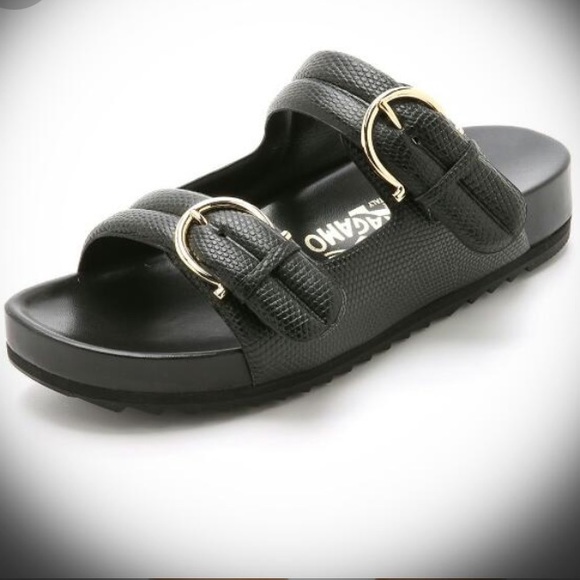 Ferragamo ‘Moro’ Lizard Embossed Leather Sandal. Size 8 - Picture 1 of 12